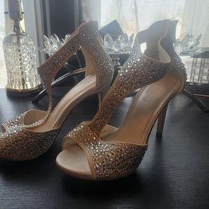 David's Bridal White Crystal High Heel Sandals